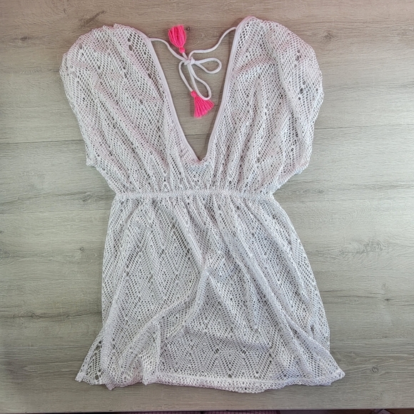 Arizona Jean Co Womens Medium Swimsuit Beach Cover Up White Pink Tassels… - Picture 4 of 7
